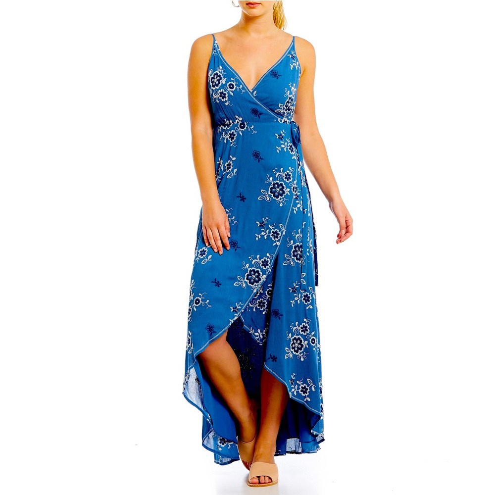 Floral Embroidered Wrap Dress